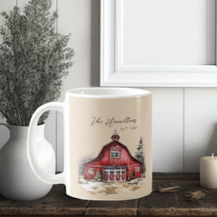 Farmhouse Watercolor Barn Country Custom Coffee Mug