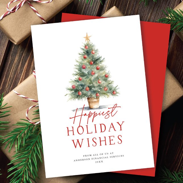 Farmhouse Watercolor Christmas Tree Non-Photo Holiday Card (Creator Uploaded)
