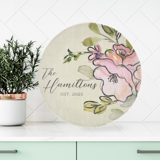 Farmhouse watercolor Floral Custom Established Cutting Board (Creator Uploaded)