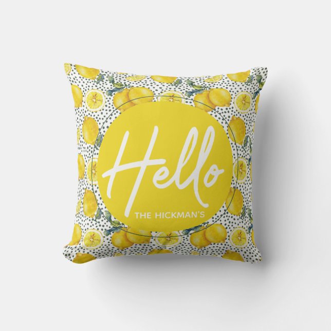 Farmhouse Watercolor Lemon Pillow (Front)