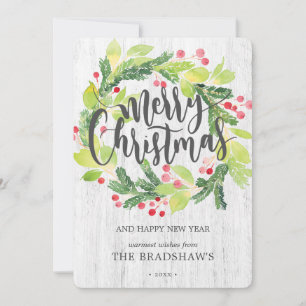 Farmhouse Watercolor Wreath Holiday Card