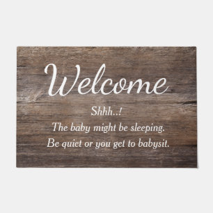 Farmhouse Welcome New Baby Rustic Wood Distressed  Doormat