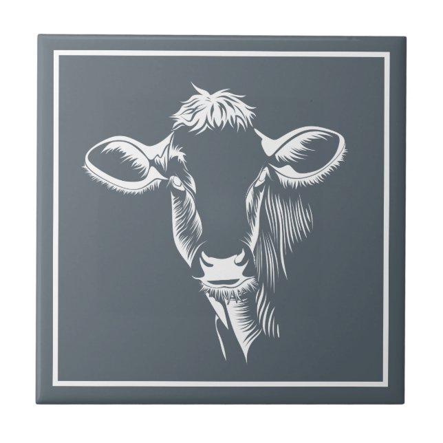 Farmhouse White Dairy Cow Illustration & Grey Tile (Front)