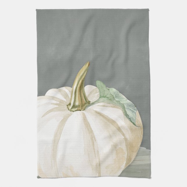 Farmhouse white fall pumpkin tea towel (Vertical)