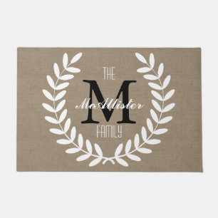 Farmhouse White Laurels Family Name Doormat