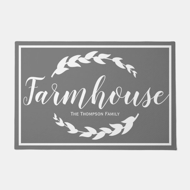 Farmhouse White Laurels & Grey | Family Name Doormat (Front)