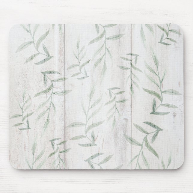Farmhouse White Wood Rustic Leaves Mouse Mat (Front)