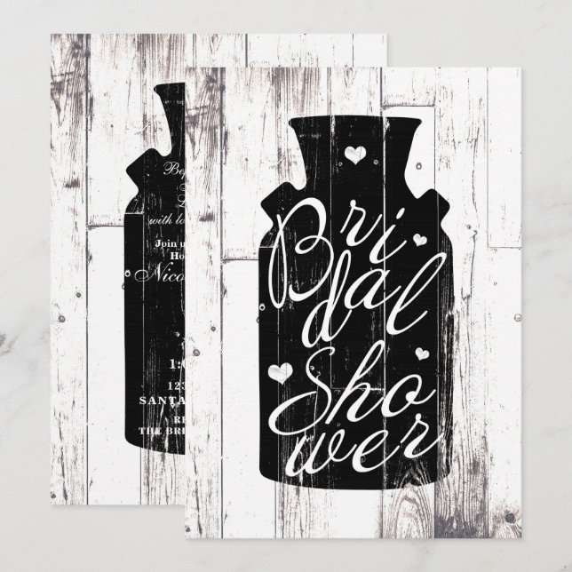 Farmhouse White Wood Rustic Milk Jug Bridal Shower Invitation (Front/Back)