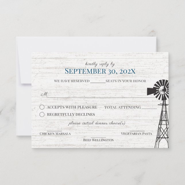 Farmhouse Windmill Barn Wedding Reply Invitation (Front)
