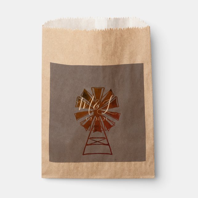 Farmhouse Windmill Rustic Wedding Favour Bags (Front)