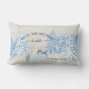 Farmhouse Winter Snow White Christmas Family Name Lumbar Cushion