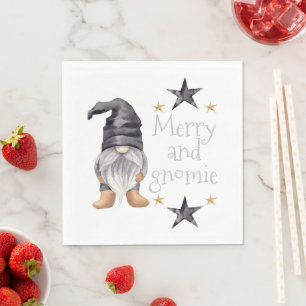 Farmhouse Winter Watercolor Gnome Christmas Napkin