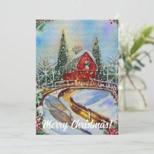 Farmhouse Winter Watercolor Merry Christmas 2022 Announcement