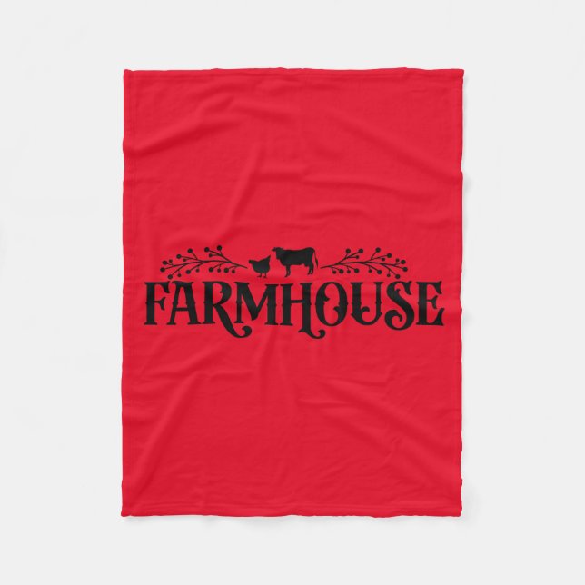 Farmhouse with Cow & Chicken Fleece Blanket (Front)