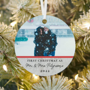  Farmhouse Wood First Christmas Married Photo Meta Metal Tree Decoration