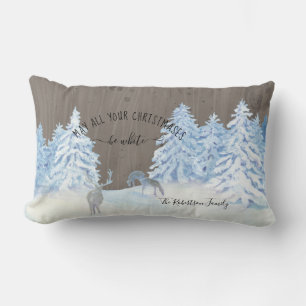 Farmhouse Wood Snowing White Christmas Family Name Lumbar Cushion