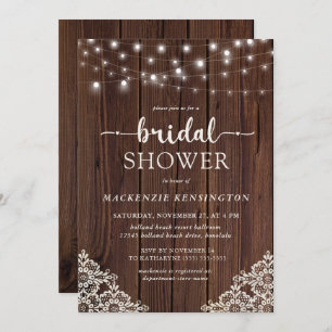 Farmhouse Wood String Lights Lace Bridal Shower Invitation