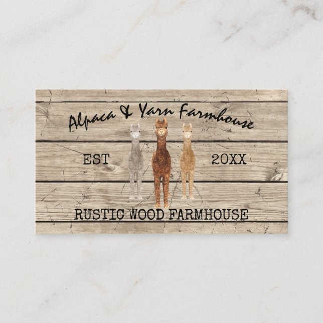Farmhouse Wooden Rustic Alpaca Business Card (Front)