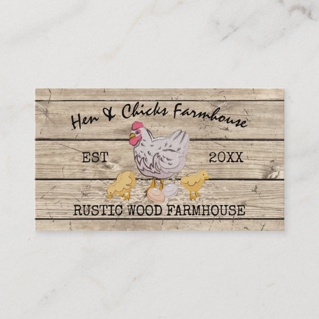 Farmhouse Wooden Rustic Chicks Hen Business Card (Front)