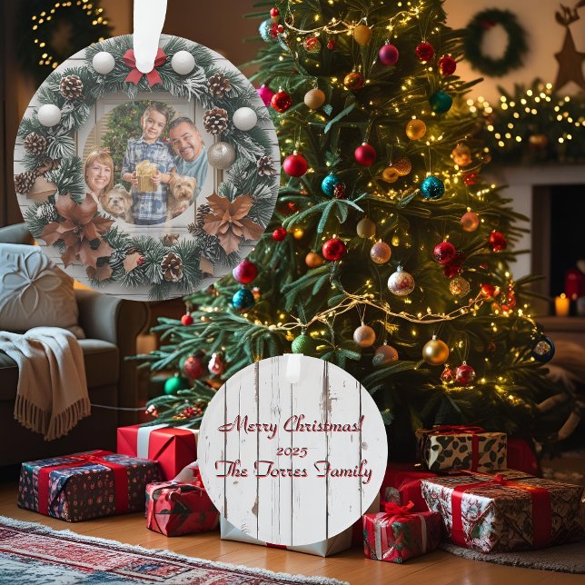 Farmhouse Wreath Customisable Family Christmas Ornament (Creator Uploaded)