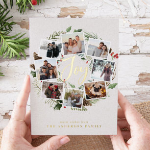 Farmhouse Wreath    Photo Collage Foil Holiday Card