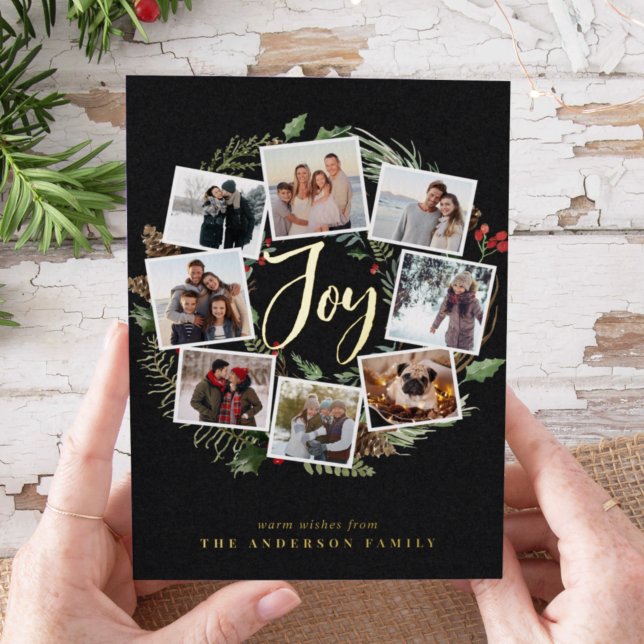 Farmhouse Wreath |  Photo Collage Foil Holiday Card (Creator Uploaded)