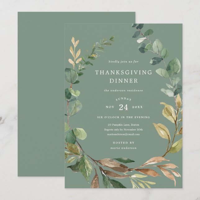 Farmhouse Wreath Thanksgiving Dinner Invitation (Front/Back)
