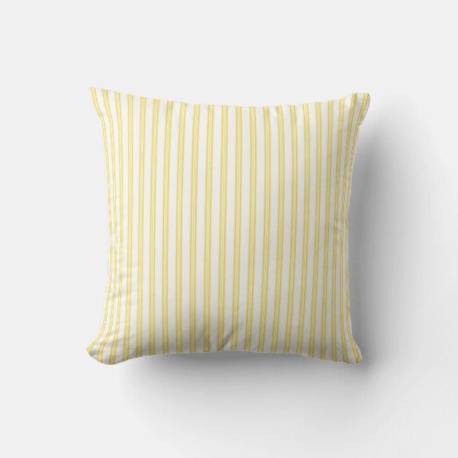 Farmhouse Yellow Vintage Ticking Stripe Accent Cushion (Front)
