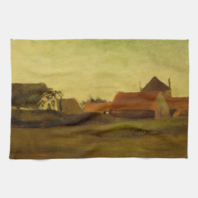 Farmhouses in Loosduinen Hague by Vincent van Gogh Tea Towel (Horizontal)