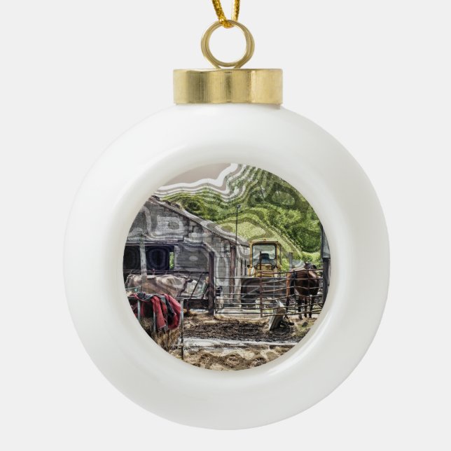 FARMING  CERAMIC BALL CHRISTMAS ORNAMENT (Front)
