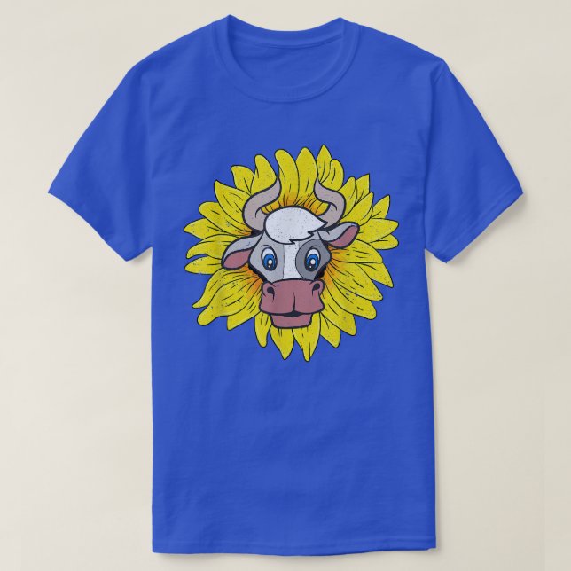 Farming Cow Lover Hippie Sunflower Farmer Farm Ani T-Shirt (Design Front)