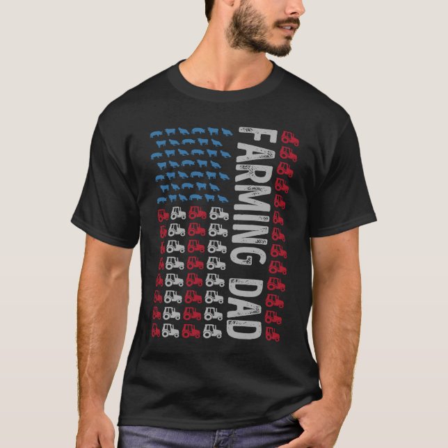 Farming Dad Farmer Tractor July 4th US Flag Father T-Shirt (Front)