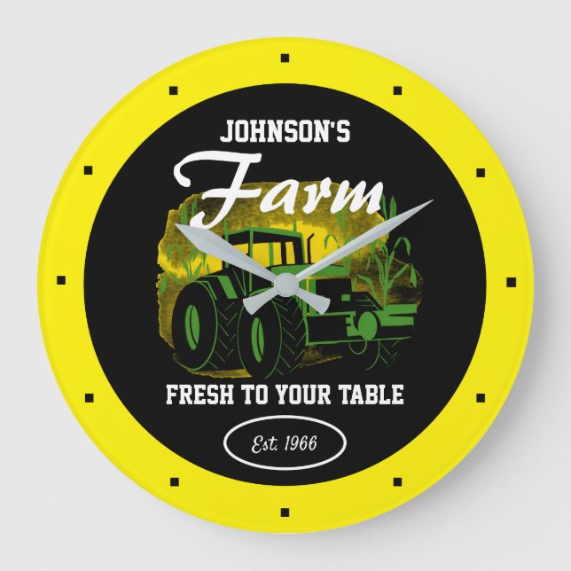 Farming Family Tractor Cornfield Fresh Yellow Large Clock (Front)