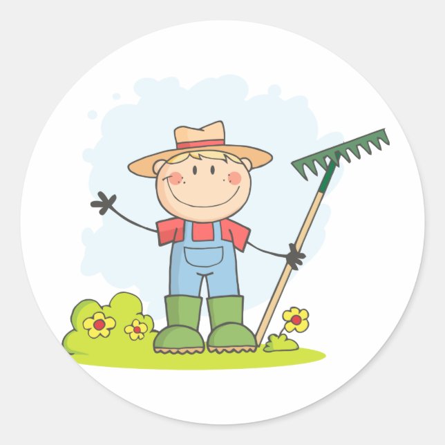 Farming Gardening Boy Classic Round Sticker (Front)