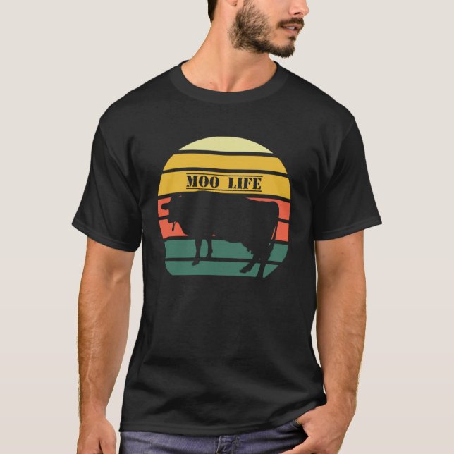Farming Moo Life Cow Pattern T-Shirt (Front)