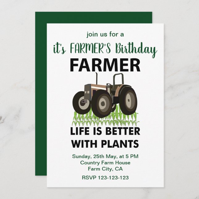 Farming Tractor Field Farmer's Birthday Invitation (Front/Back)
