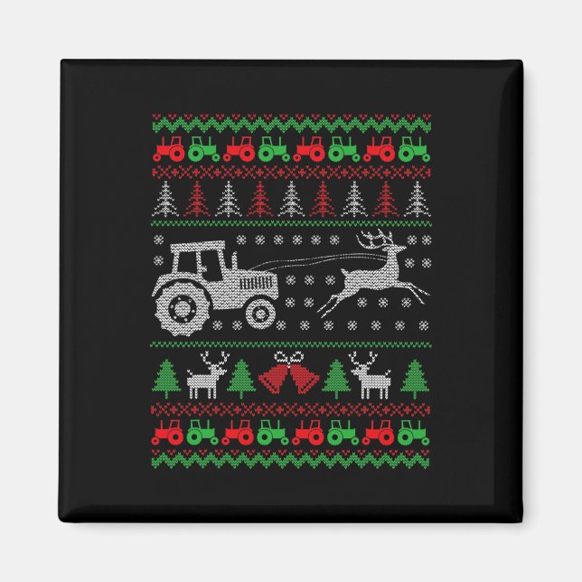 Farming Tractor Reindeer Farm Funny Farmer Ugly Ch Magnet (Front)