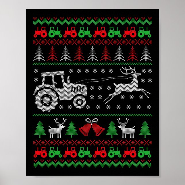 Farming Tractor Reindeer Farm Funny Farmer Ugly Ch Poster (Front)