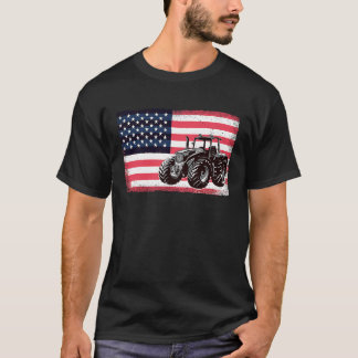 Farming Truck Driver Tractors USA American Flag Fa T-Shirt