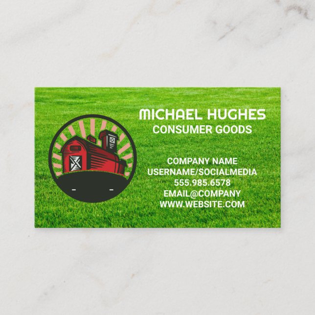 Farmland | Barn Logo | Grass Background Business Card (Front)