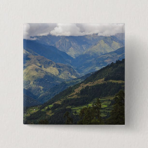 Farmlands and village in the Himalayas 15 Cm Square Badge