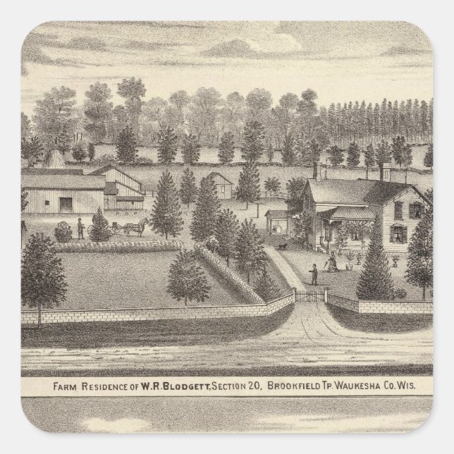 Farms and residences of WR Blodgett & GC Daubner Square Sticker (Front)