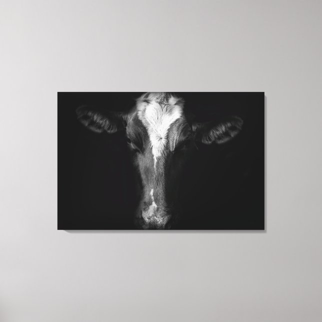 Farms | B&W Cow Head Shot Canvas Print (Front)