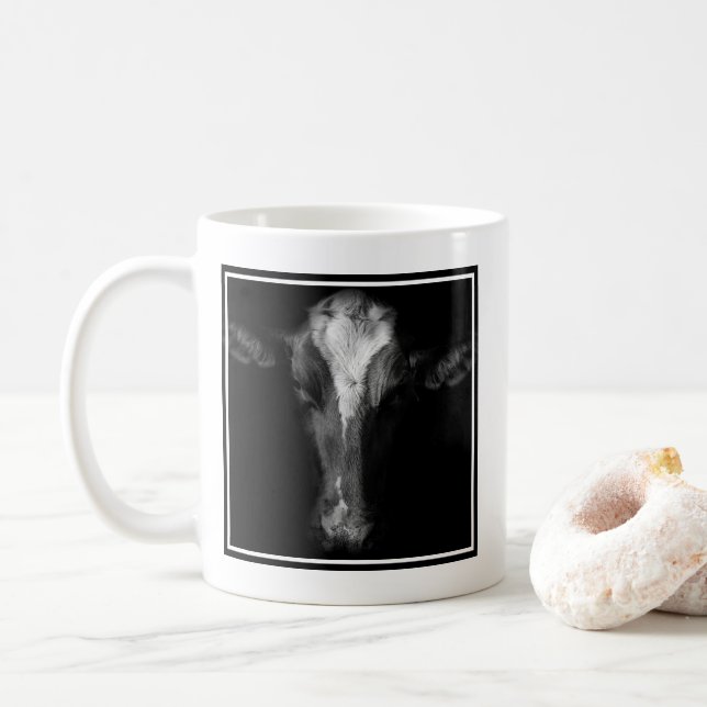 Farms | B&W Cow Head Shot Coffee Mug (With Donut)
