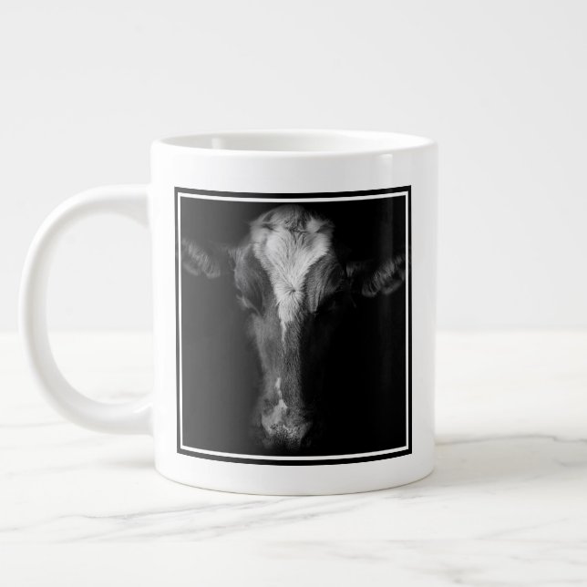 Farms | B&W Cow Head Shot Large Coffee Mug (Left)