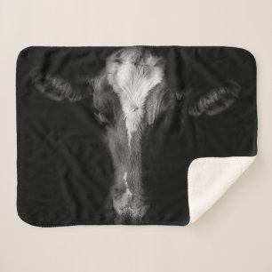 Farms   B&W Cow Head Shot Sherpa Blanket