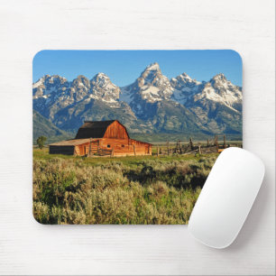 Farms Barn Shadowed by Snow Capped Mountains Mouse Mat