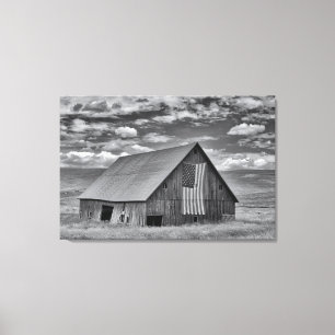 Farms   BW American Flag Barn Scene Canvas Print
