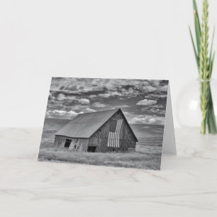 Farms BW American Flag Barn Scene Card