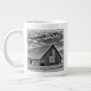 Farms   BW American Flag Barn Scene Large Coffee Mug